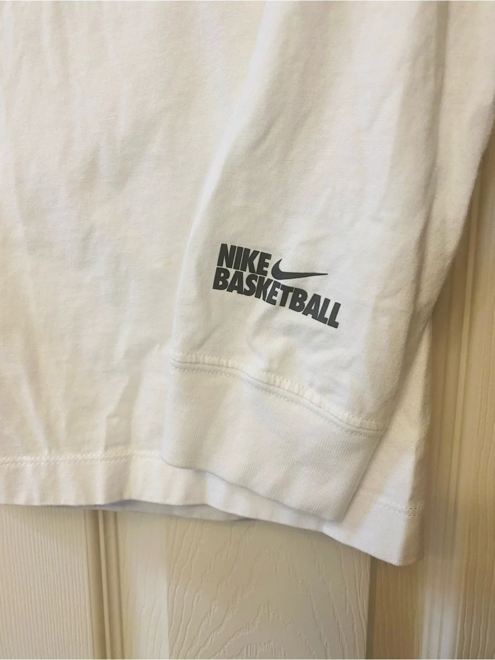 Nike White Long-Sleeve Tee with Orange Basketball Graphic